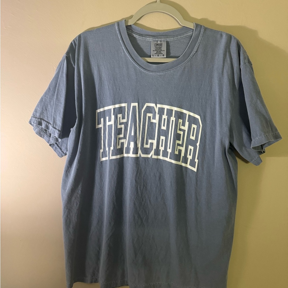 Blue 'Teacher' Graphic T-Shirt